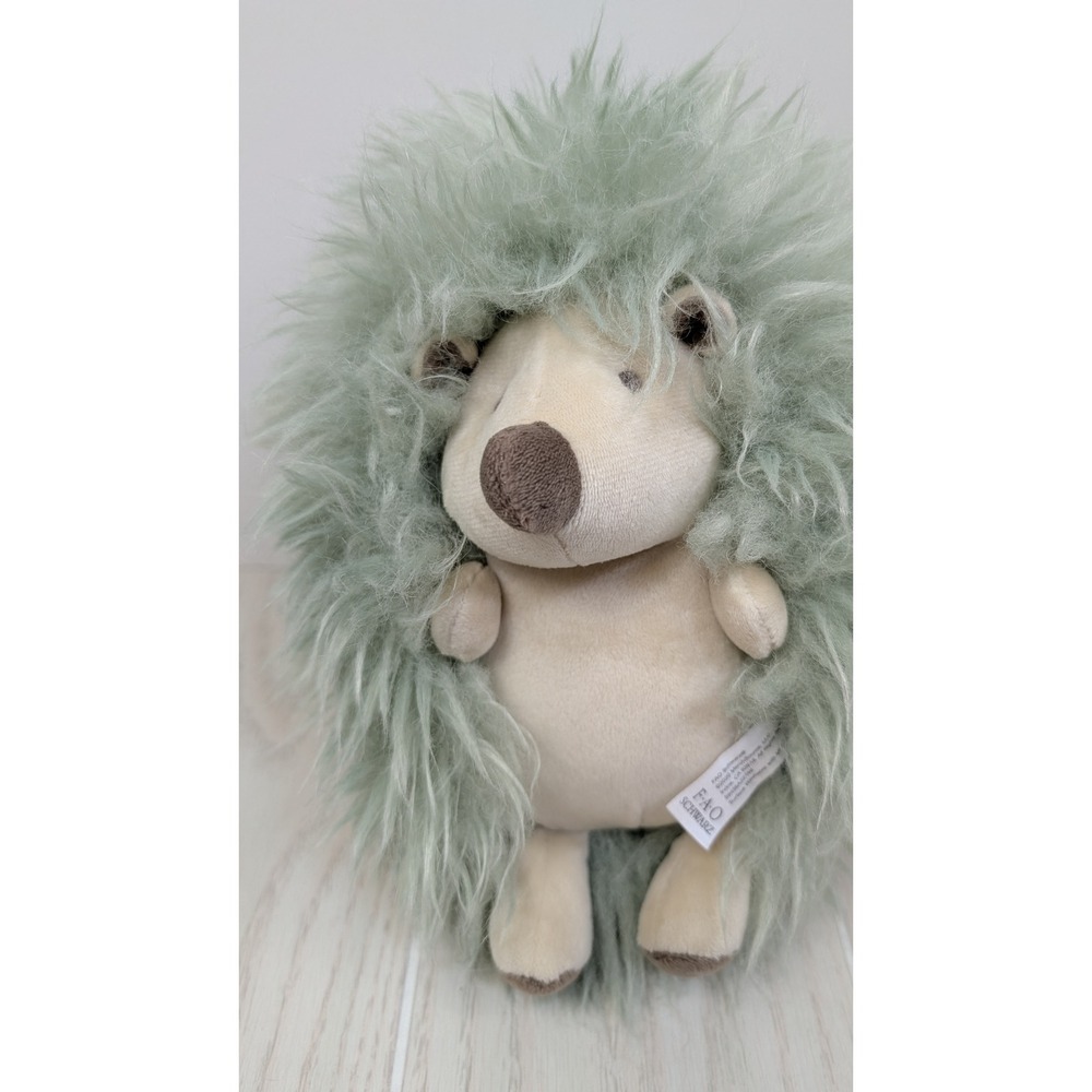 FAO Schwarz Hedgehog Plush Beige Green Long Hair Stuffed Animal Toy
